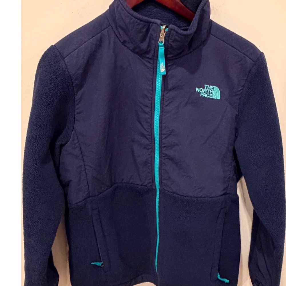 The North Face Girls Denali Polartec Fleece Jacket Navy Blue Teal XL 18